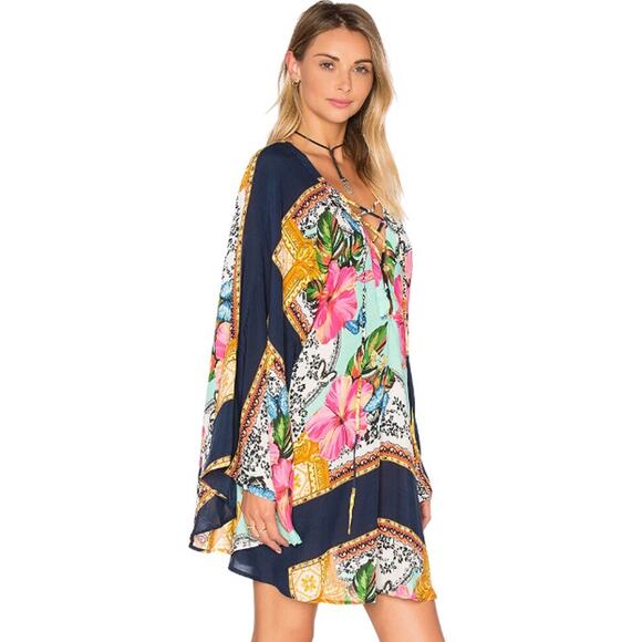 FARM Rio Kaftan Dress Floral Boho Small Kimono - Picture 1 of 12